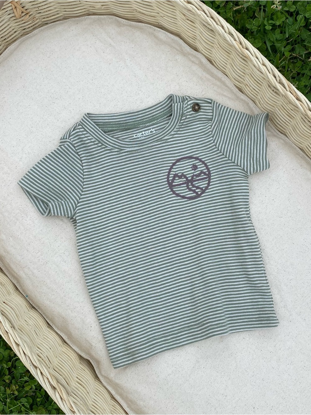 Carter's Sage Green & White Striped Short-Sleeve Tee with Nature Graphic
